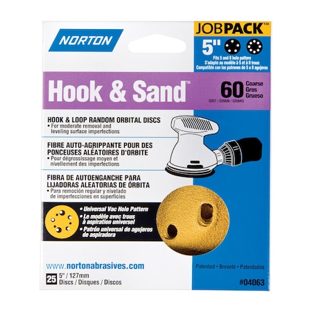 Norton Abrasives 5 in Dia, 8 Hole, Aluminum Oxide, 60 Grit, Coated Type 7660704063